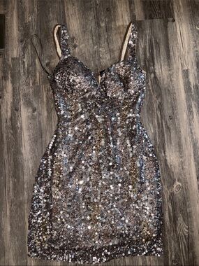 Vintage 90s sequins 100 silk mini dress size 2 -